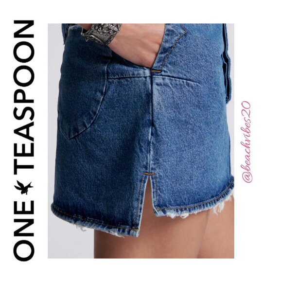 ONE TEASPOON Vanguard Mid Waist Relaxed Mini Denim Skirt Rosewood 30 NWT O-392 - Picture 3 of 14